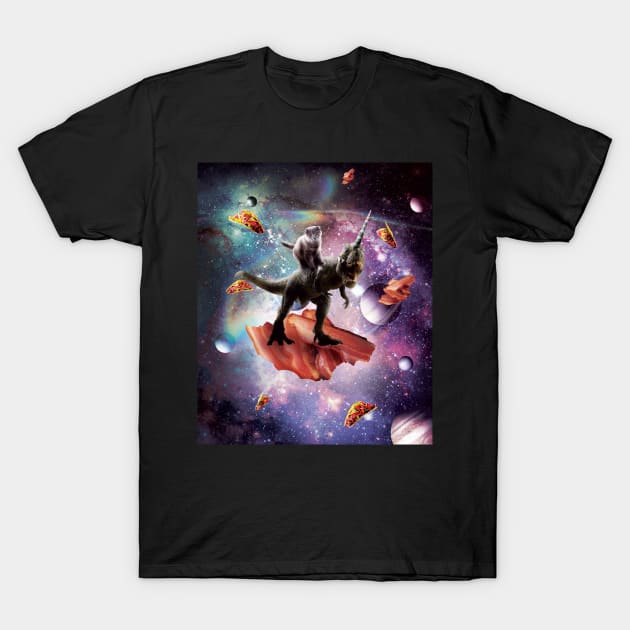 Space Cat Riding Dinosaur Unicorn - Bacon & Taco T-Shirt by Random Galaxy